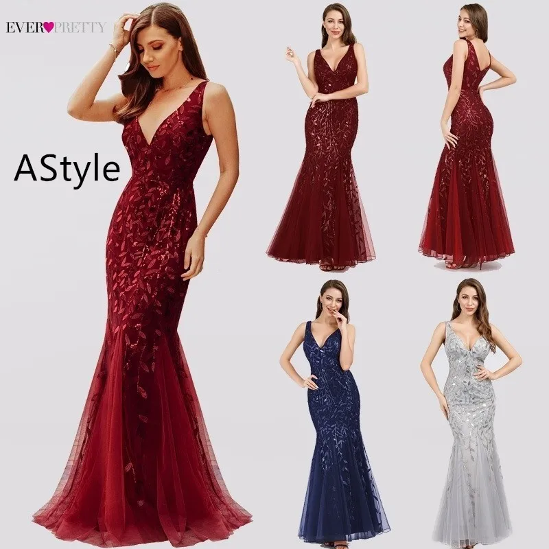 

Robe De Soiree Ever Pretty Sexy Mermaid Evening Dresses Long Sparkle Draped Tulle Formal Dresses Elegant Women Party Gowns 2020