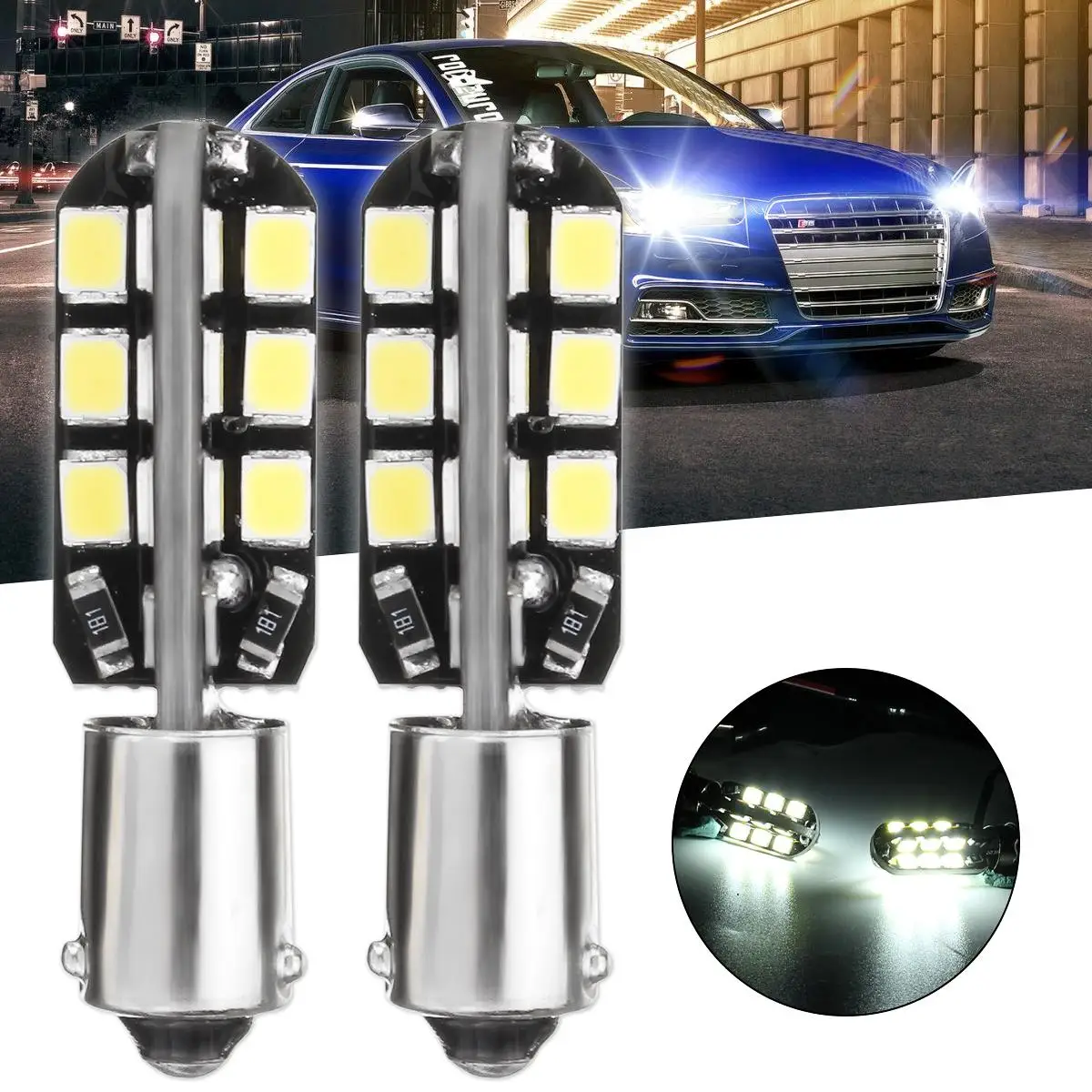 2pcs BAX9S 150 degrees H6W 24 LED 2835 SMD Super Bright White Car Side