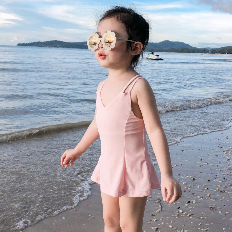 Summer Pink Girls Cross Harness Swimsuit Children Sets For Baby 75-125cm