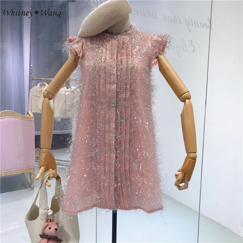 WHITNEY Ван 2018 Летняя мода уличная Винтаж Стиль Блестящий кисточкой мини платье Для
