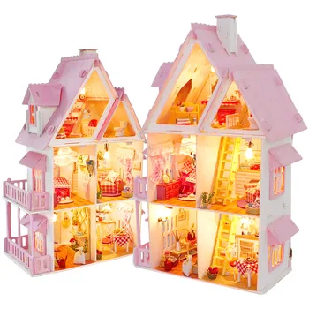 

Sunshine Alice DIY Villa Doll House Wooden 3D Lights Miniature Dollhouse Furniture Puzzle Kit Toys for Children Christmas Gift