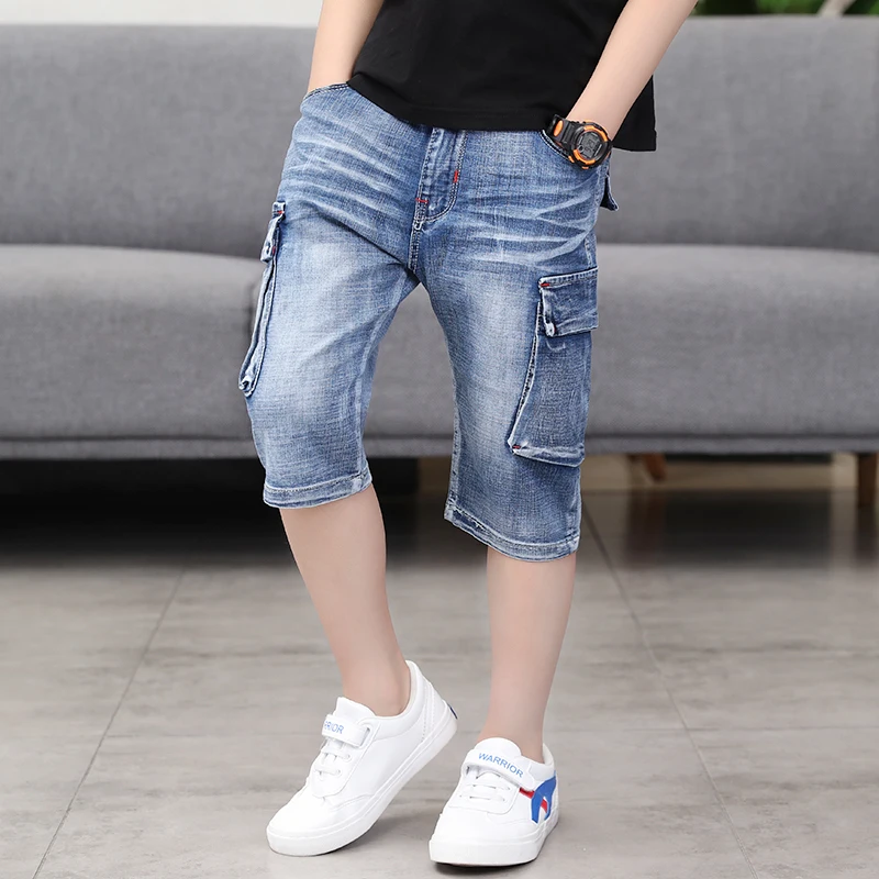 

A9126 boy Clothes handsome High elastic force Kids Tight Denim shorts Fashionable temperament Leisure romper trousers Teenagers