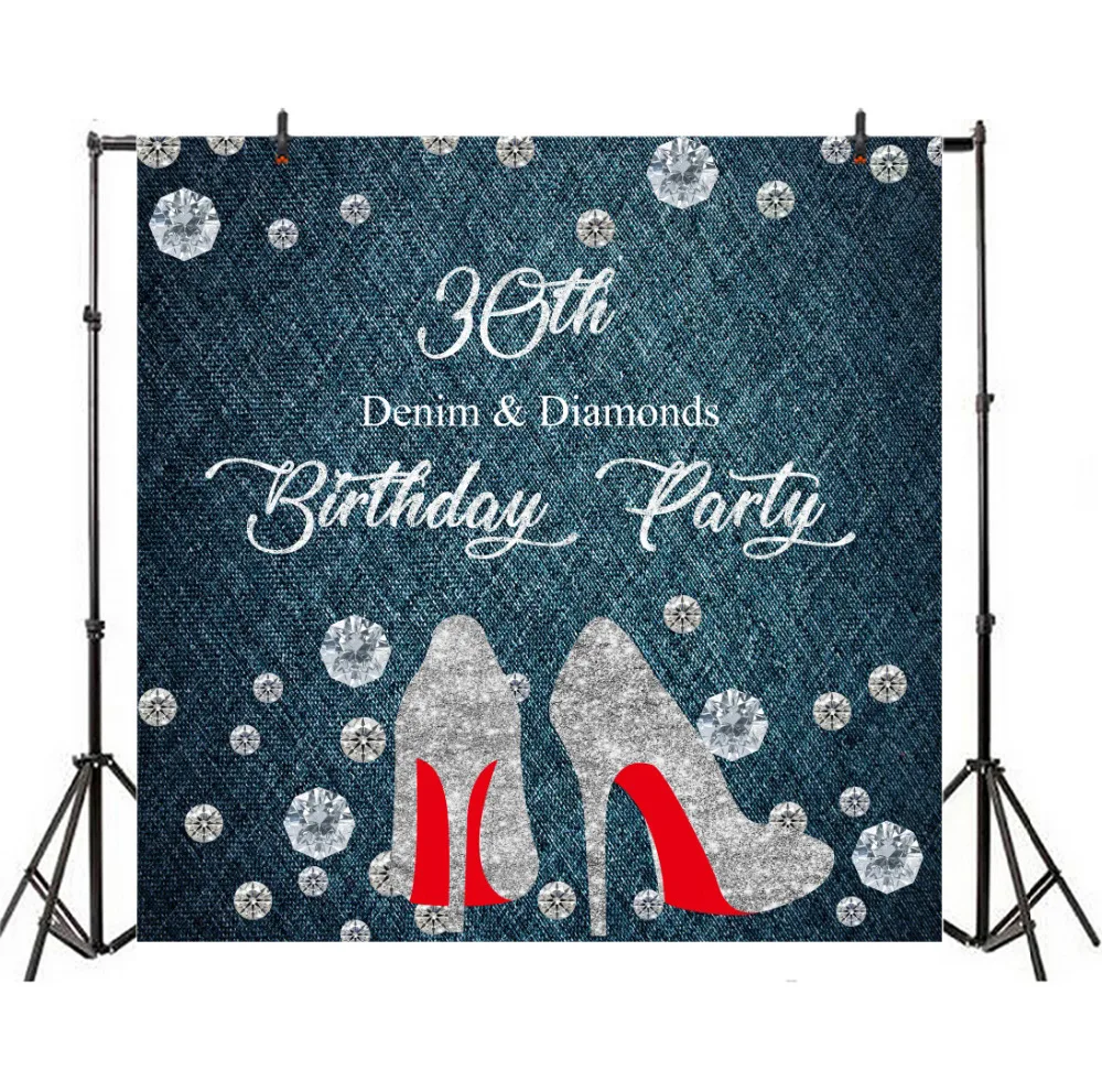 Laeacco Princess Backdrops Women High Heels Happy 30th Birthday Demin Diamond Banner Photo Backgrounds Photocall Photo Studio