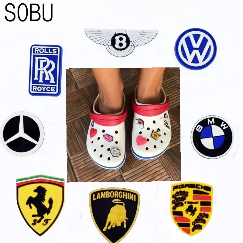 

1pc PVC Cars Logo Shoe Charms Shoe accessories Shoe decoration Shoe Buckles Accessories Fit Bands Bracelets Croc JIBZ D033
