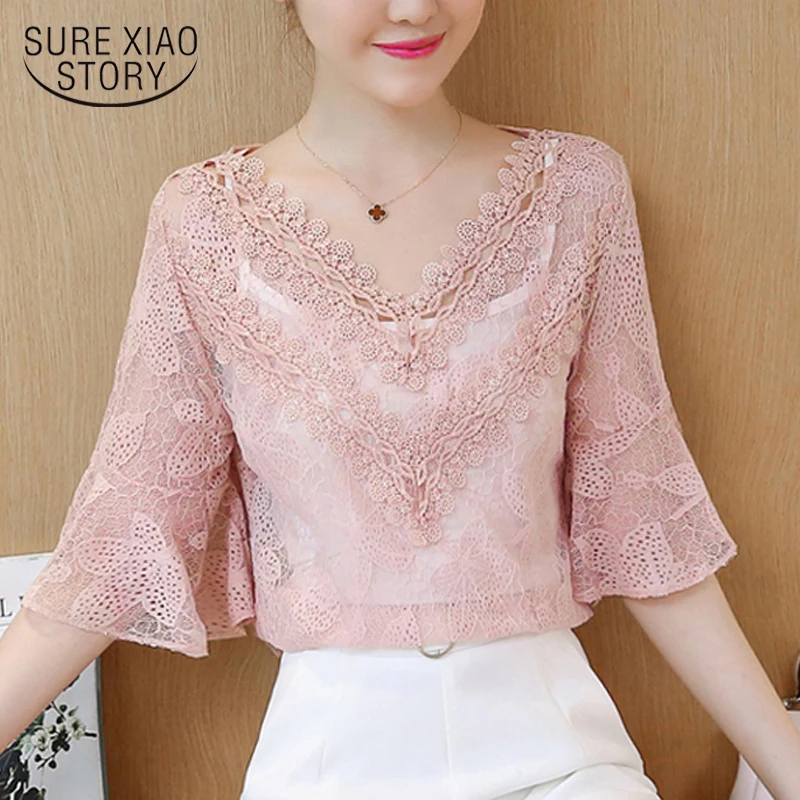 2018 New Summer Casual Clothing Mesh Women Shirts Stitching Lace Tops Elegant Female Blouse Fashion Lace Women Blouse 0598 30 2018 New Summer Casual Clothing Mesh Women Shirts Stitching Lace Tops Elegant Female Blouse Fashion Lace Women Blouse 0598 30