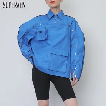 

SuperAen Europe Fashion Women Shirts Cotton Wild Casual Fashion Ladies Blouses and Tops Autumn New 2019 Women Clothing