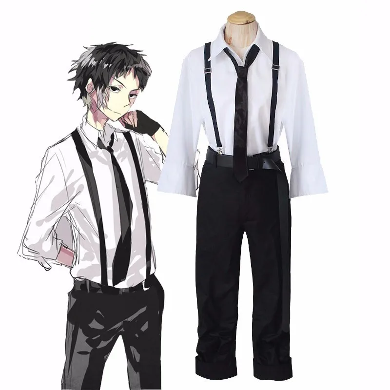 

Anime Bungo Stray Dogs Nakajima Atsushi Cosplay Cotume Uniform Suits Halloween Full Set Strap Trousers Short Silver Gray Wig