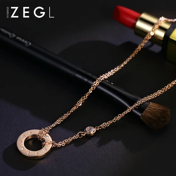 

ZEGL female necklace European and American clavicle chain titanium steel simple pendant plating 18k rose gold color short jewelr