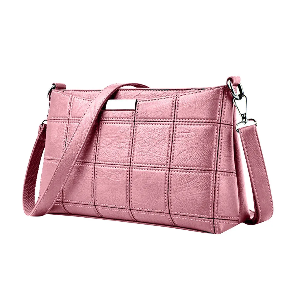 Сумка-мессенджер, женская сумка через плечо, кожаная сумка в клетку, женская маленькая квадратная посылка, Прямая поставка - Цвет: pink