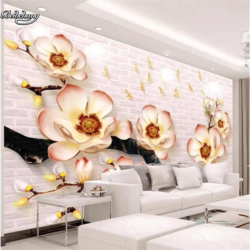 

beibehang 3d Stereo Relief Magnolia Jewelery TV Backdrop Customized Large Mural Nonwovens Wallpaper papel de parede 3d