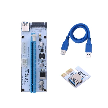 

008S PCI-E Riser PCIE 1x to 16x riser card 60cm USB 3.0 Data Cable SATA 6pin 4Pin IDE Molex Power Supply for BTC Miner mining