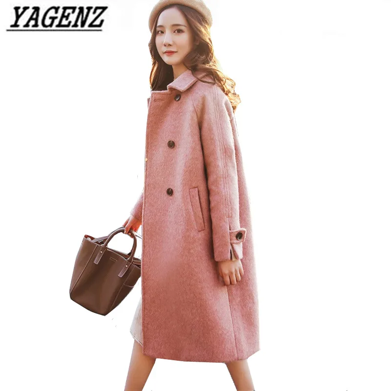 

2019 Winter New Korean Wool Jacket Women Warm Coat Solid Loose Double-breasted Long Overcoat High-end Casual Female Woolen Coat