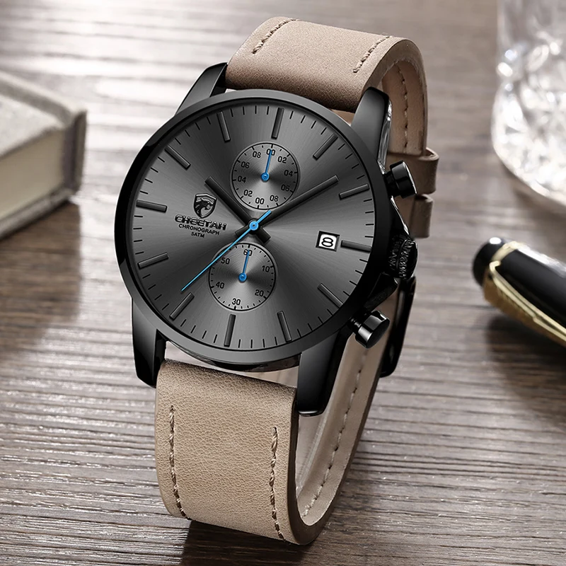 Mens Leather Waterproof Chronograph Watch - Image 2