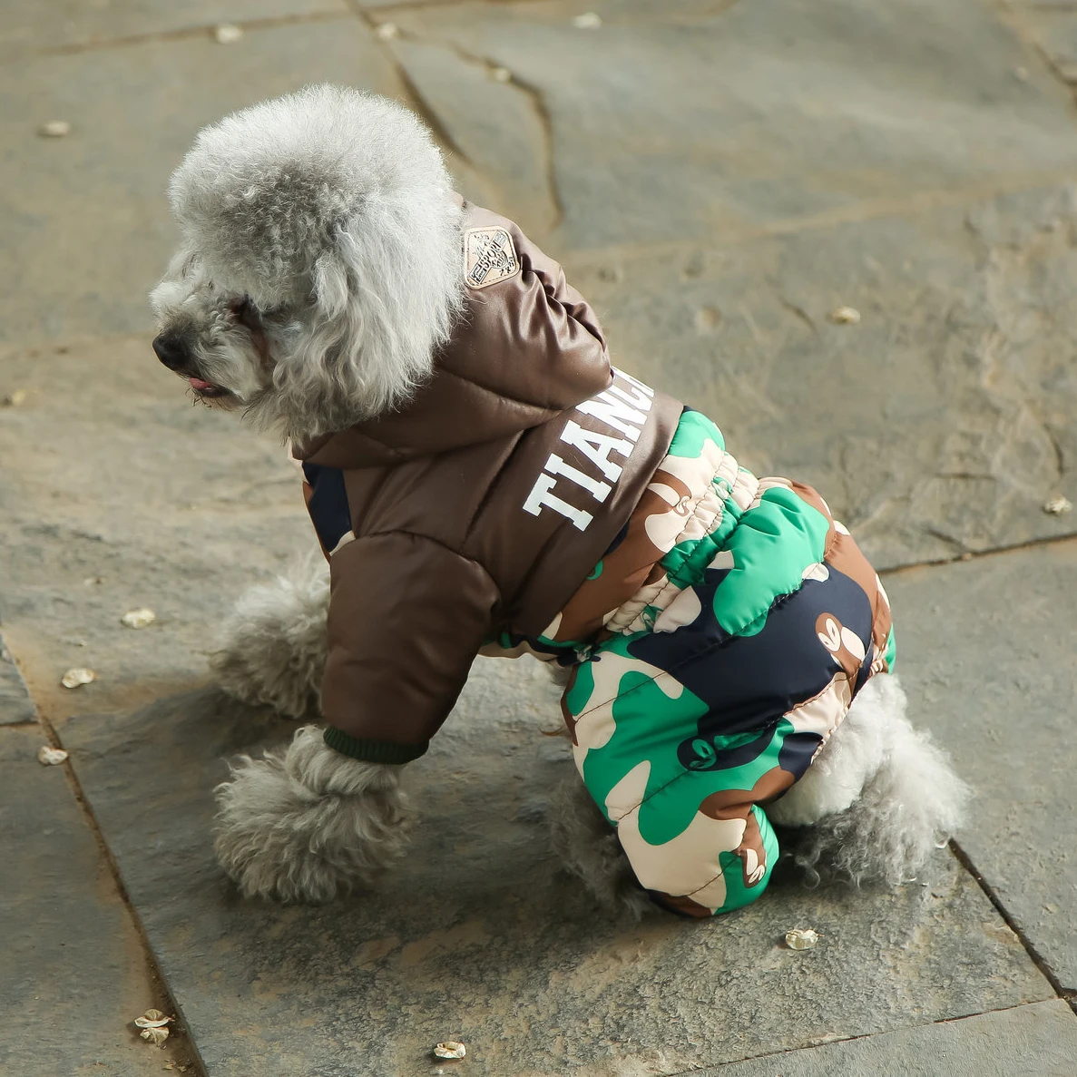 Зимний флисовый Камуфляжный теплый комбинезон для собак, для маленьких и средних собак, с капюшоном, водонепроницаемый комбинезон для собак, одежда
