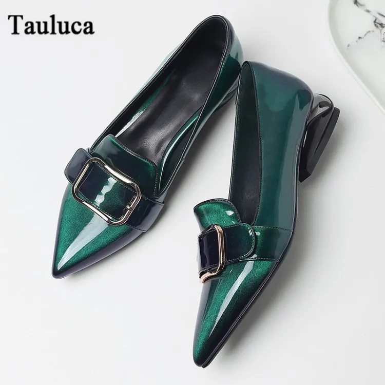 

Europe and the United States 2019 New products Flat Shoes Patent Leather Shallow Mouth Metal Fasteners Buckle Cow Leather Shoes