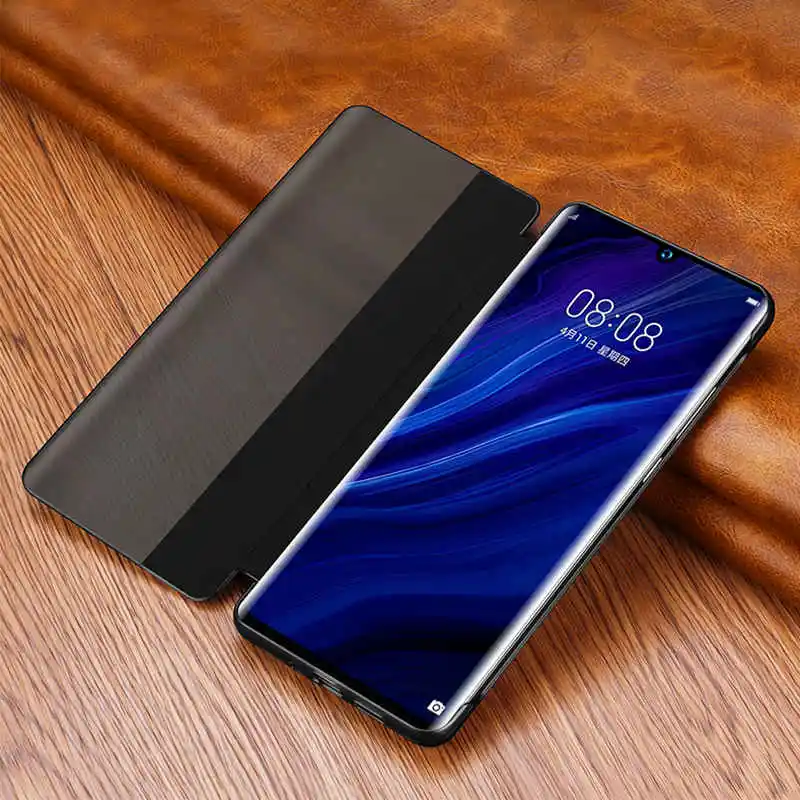 Genuine Leather Case For Huawei P30 Pro Case Cover Wakeup Window View Intelligent Etui Coque For Huawei P30 Cases Phone Fundas
