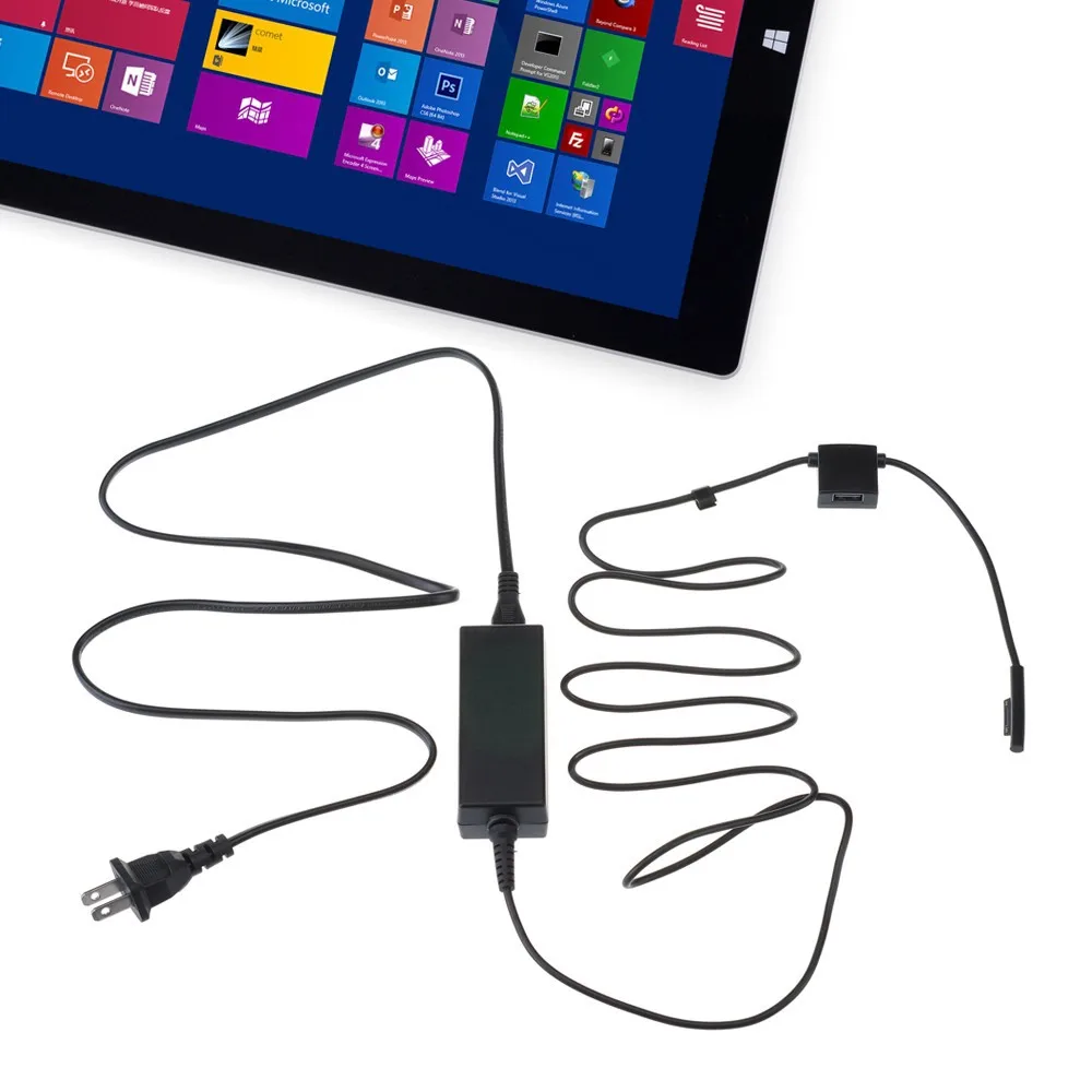 Power Adapter Wall AC Charger Cable with USB Port Female for Microsoft Surface Pro 3 Tablet PC Windows 8 - -12V 2.5A