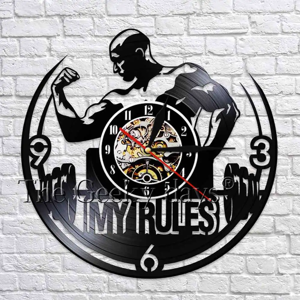 My Rules Wall Clock Gym Fitness Bodybuilding Vinyl Record Wall Clock
