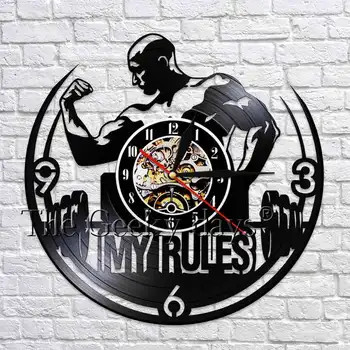 

My Rules Wall Clock Gym Fitness Bodybuilding Vinyl Record Wall Clock Personality Wall Decor For Fitness Club Unique Gift