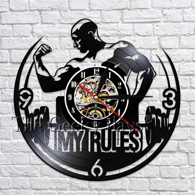 My Rules Wall Clock Gym Fitness Bodybuilding Vinyl Record Wall Clock
