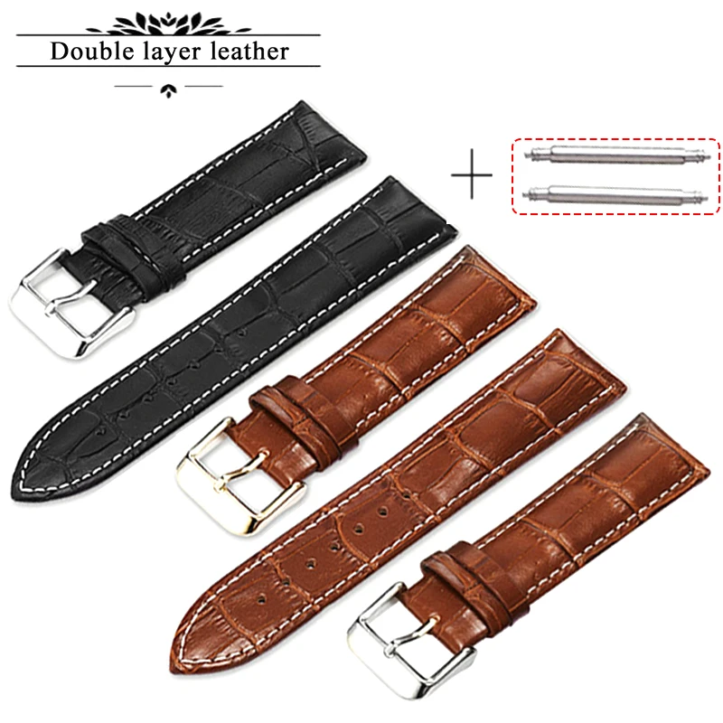 

Leather Watchband Men Women Watch Band 22mm 20mm 24mm White Stitch Watch Strap On Belt Watchbands Bracelet Metal Gold Buckle