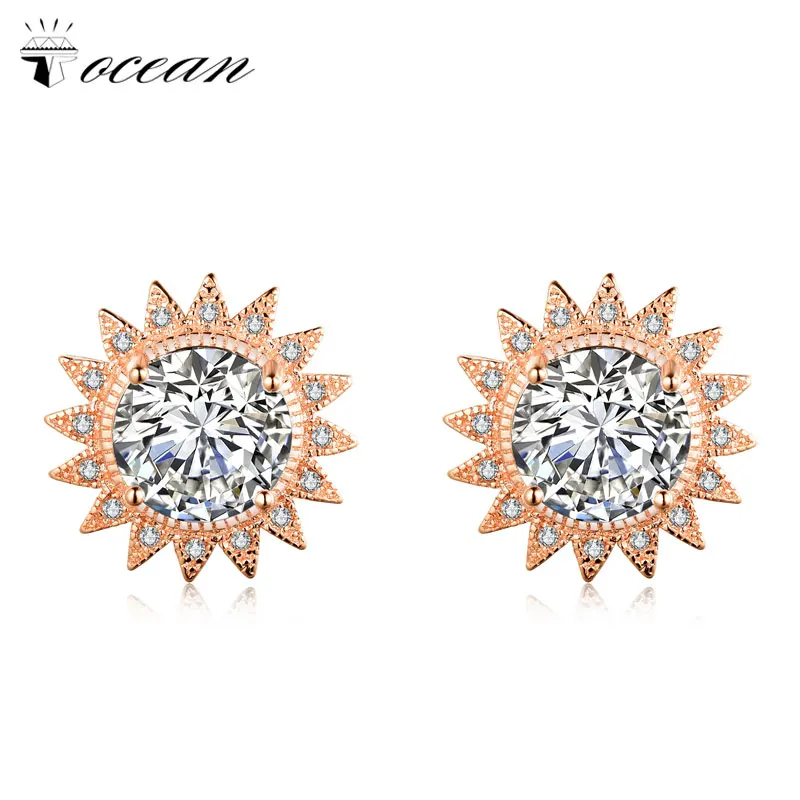 Tocean Rose Gold Color Cute Flower Sunshine Jewelry Wedding Stud Earrings for Women AAA Zircon Engagement Accessories Gift EM101 | Украшения