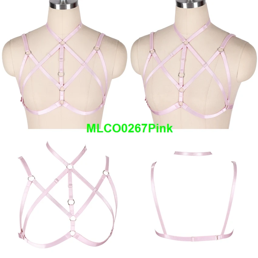 Strappy бюстгалтер без косточек с эластичными жгутами бандаж нагрудный ремень Сексуальная выдалбливают Llingerie пастельный, готический панк настроить плюс Размеры ночные клубы Rave