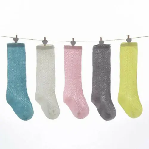 

Girl Kid baby Stockings Summer Large Mesh Ultra-thin Knee Calf High Cotton Long Socks Fashion Solid Color Tights Protector 1-3Y
