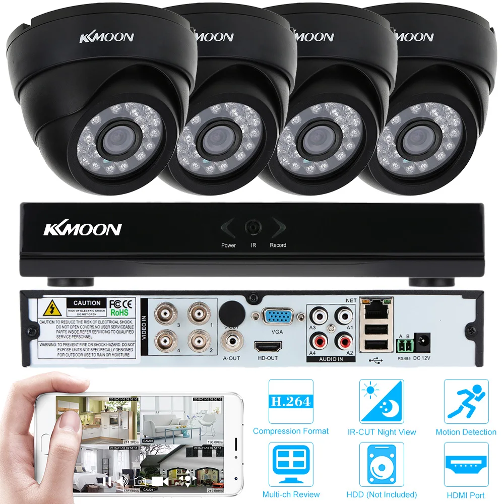 KKMOON 4CH H.264 960H/D1 DVR Security Camera Kit With 4pcs 800TVL IR-CUT Night Vision CCTV Camera for Home Surveillance System