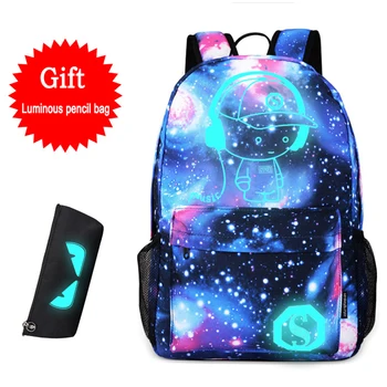 

WILIAMGANU Anime Luminous Men Backpack Big Student New Cartoon Anti-theft Designer Backpack Women Laptop School Bag For Teenager