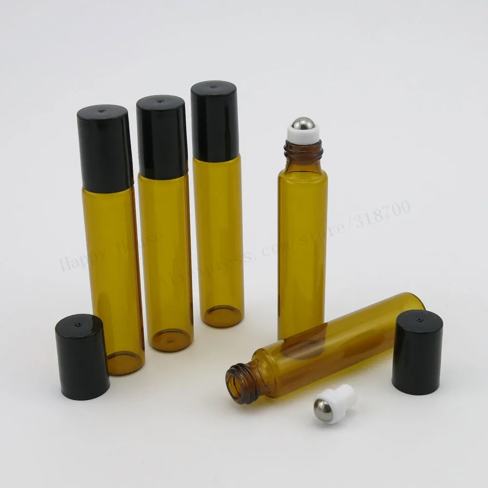 HOT SALE 30 x 10ml Amber Glass Roll On Bottle 10cc Perfume Roll on Bottle With 1