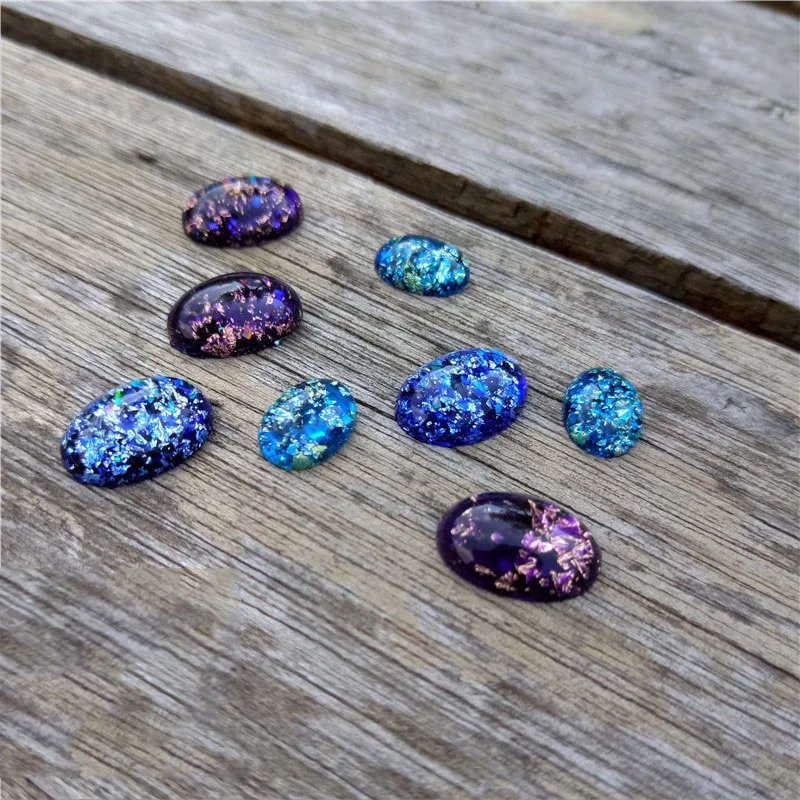 

20pcs/lot Resin Colorful Foil Cabochon 10x14 13x18mm Oval Plastic Embellishment cabs Bead for DIY Jewelry Making Accessories