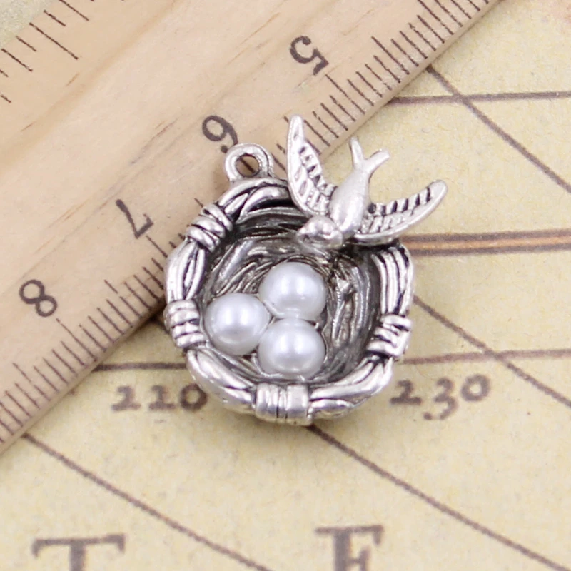 10pcs Charms Swallow bird's Nest Eggs 24x19x8mm Tibetan Silver Color