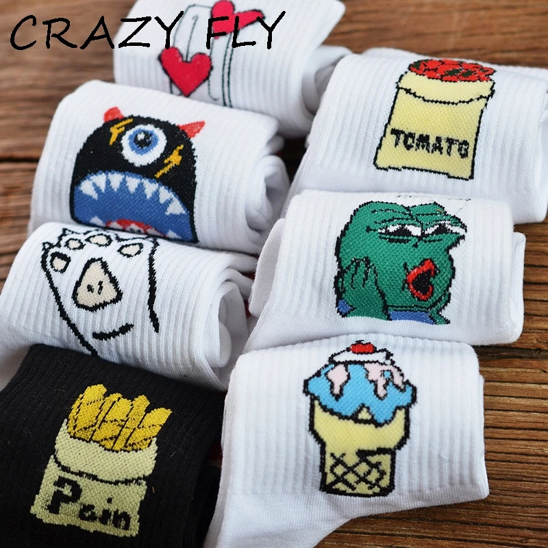 Женские и мужские хлопковые носки CRAZY FLY летние с мультяшным принтом в японском