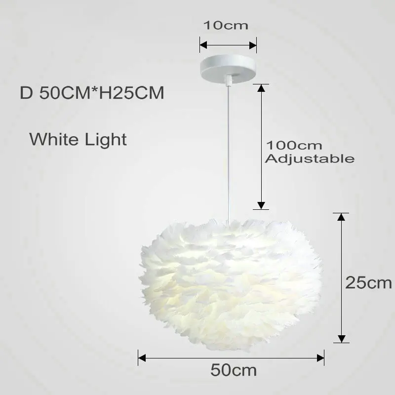 Artpad подвесной светильник с белым пером и E27 лампочкой в комплекте, подвесной светильник для гостиной, спальни, свадьбы, подвесной светильник, светильник для дома - Цвет корпуса: D 50CM