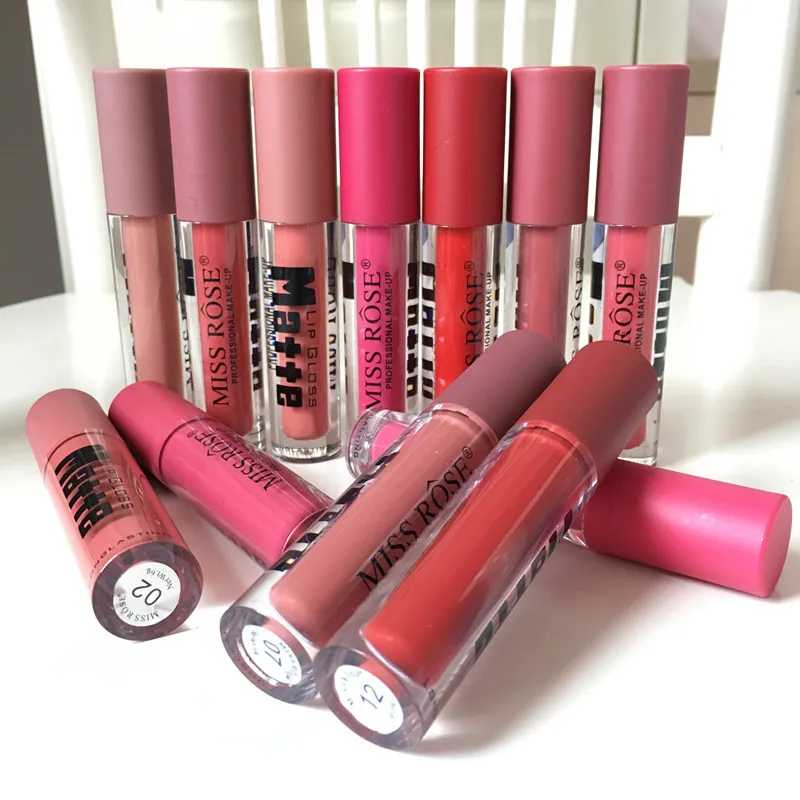 

2018 New Miss Rose Brand 12 colors Lipstick Matte Long Lasting Pigment Nude Lip 6ml Makeup Liquid Matte Red Lipstick
