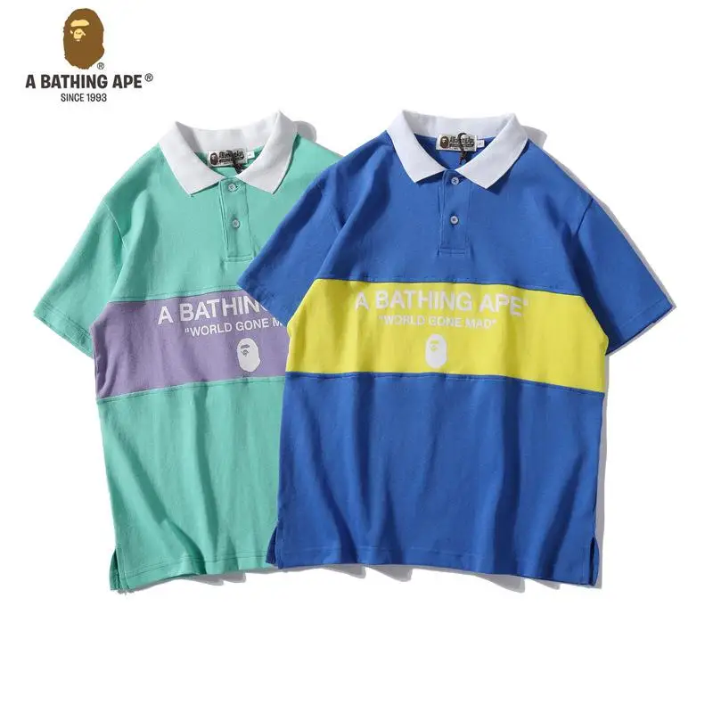 

2019 New Arrival A Bathing Ape Short Cotton Casual Print Regular Contrast Color Breathable Men Polo Shirts A005