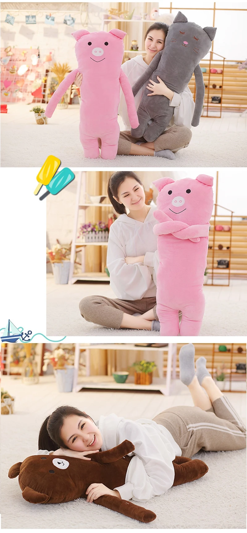 Kawaii anime cat bear pig bunny plush doll big stuffed soft cartoon animals pillow toy nap cushion for baby gift 39inch 100cm DY50248 (8)