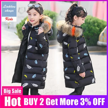 

Liakhouskaya 2019 New Children's Winter Jacket For Girls Kids Warm Cotton-padded Long Jacket Park Teenage Coat Hoodies Outerwear