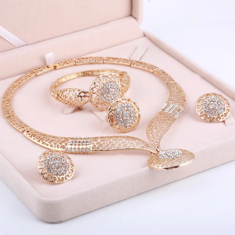Женский комплект из колье серёг и браслета с кристаллами|bridal jewelry sets|jewelry setsgold bridal