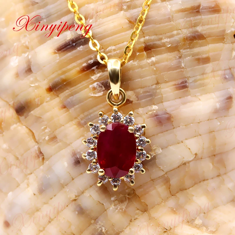 Xinyipeng18K желтого золота инкрустированная натуральный рубин подвеска ожерелья для женщин красивый стиль основной камень Вес 1 ct