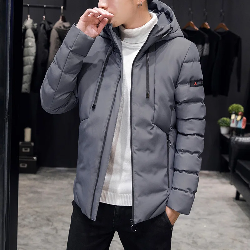 2018 New Men's Hooded Parkas Winter Solid Color Male Cotton Clothing Fashion Keep Warm Cotton Clothing Men's Clothing