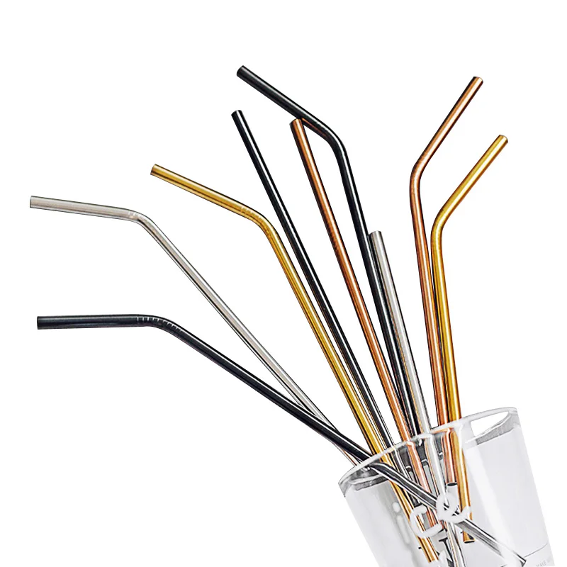 

Hoomall Reusable Stainless Steel Straw Set straight Bent Metal Drinking Straw With Cleaner Brush For Home Party Bar Accessories