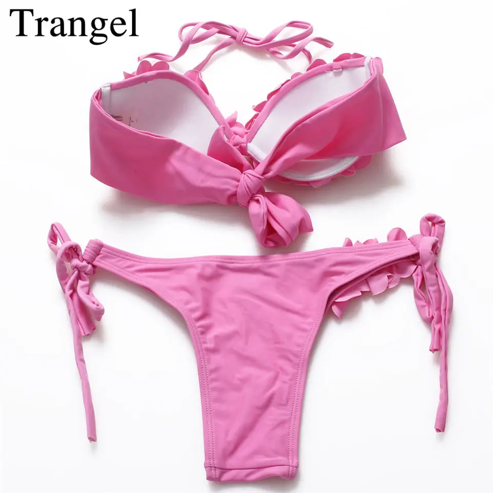 Trangel новые женские бикини Цветочные Купальники с низкой талией купальник Мягкий Холтер Купальник розовый цвет Бикини для ванной набор женский