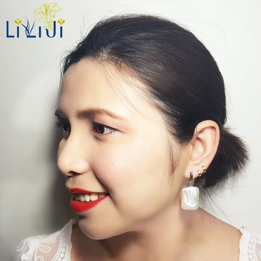 Lii Ji реальные большие квадратные серьги-подвески с радужным барочным жемчугом |