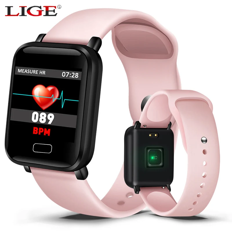 Новые смарт-часы для iPhone и android телефон монитор кровяного давления пульса фитнес-трекер спортивные водонепроницаемые Смарт-часы - Цвет: Pink