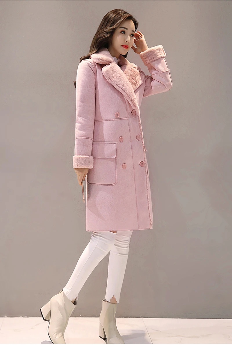 Полная распродажа Новое зимнее пальто зимняя куртка женская длинная двубортная оленья овечья шерсть пальто ветровка QH0617