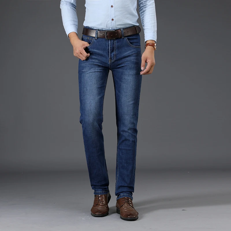 

Sulee Brand Jeans Men Cotton Clothing Slim Males Causal Solid Stretch Denim Pants Regular Straight Fit Business Jeans
