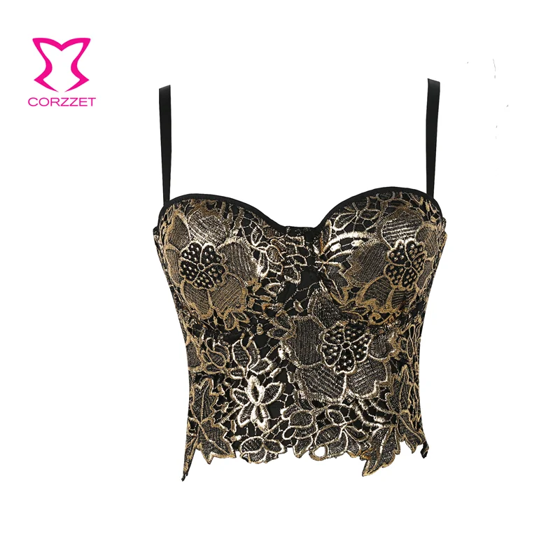 

Gold Floral Embroidered Lace Bralette Push Up Bra Sexy Brassiere Gothic Punk Rave Bustier Crop Top Women Club Wear Soutien Gorge