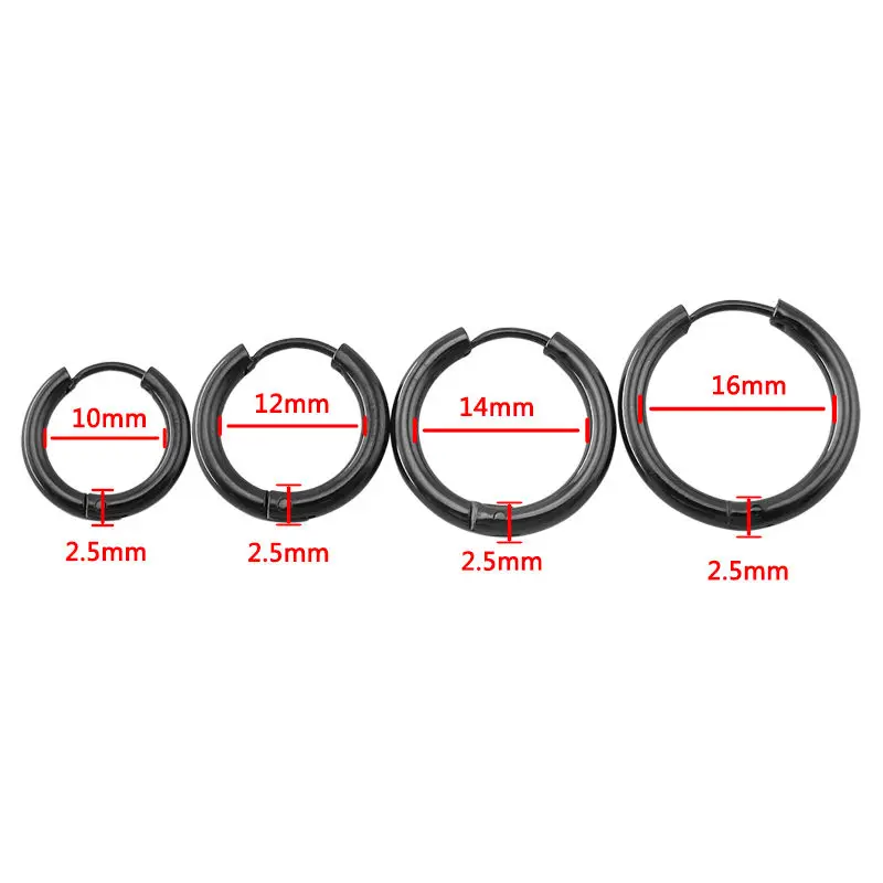 Hoop Earrings South Korea Popular  Earrings 2.5mm wide Round ear ring earrings titanium black male  Circle